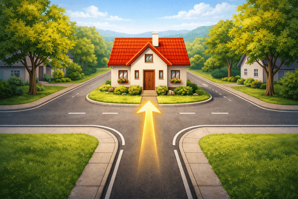 maison située face à une rue en T en feng shui