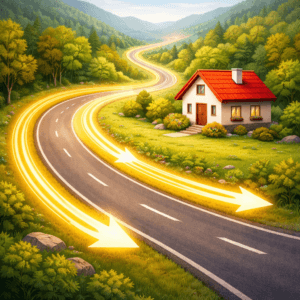 la route agit comme une rivière d'énergie en feng shui san he